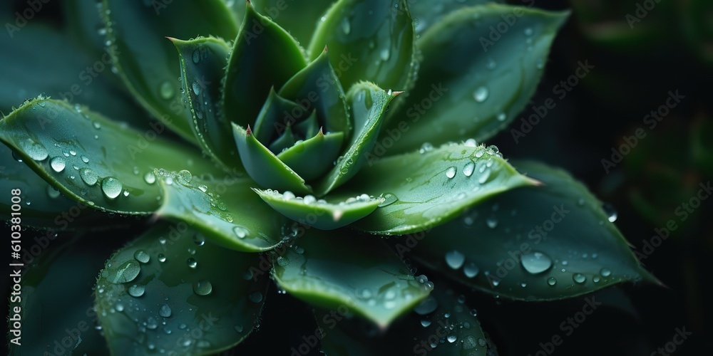 AI Generated. AI Generative. Green tropic exotic plant flower leaf succulent with water rain drop illustration photo. Graphic Art AI Generated. AI Generative. Green tropic exotic plant flower leaf succulent with water rain drop illustration photo. Graphic Art