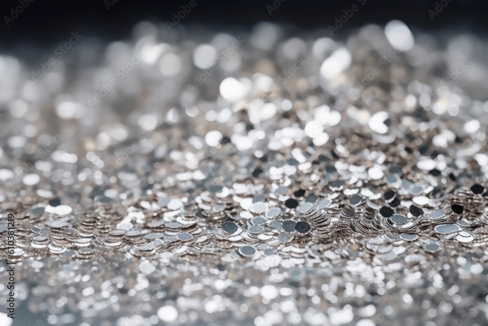 Silver glitter background, selective focus. Generative AI Silver glitter background, selective focus. Generative AI