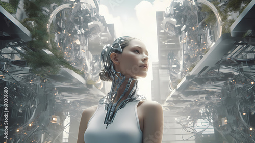 Immerse yourself in the fascinating world of artificial intelligence with a breathtakingly realistic image showcasing the interplay between humans and AI technology.