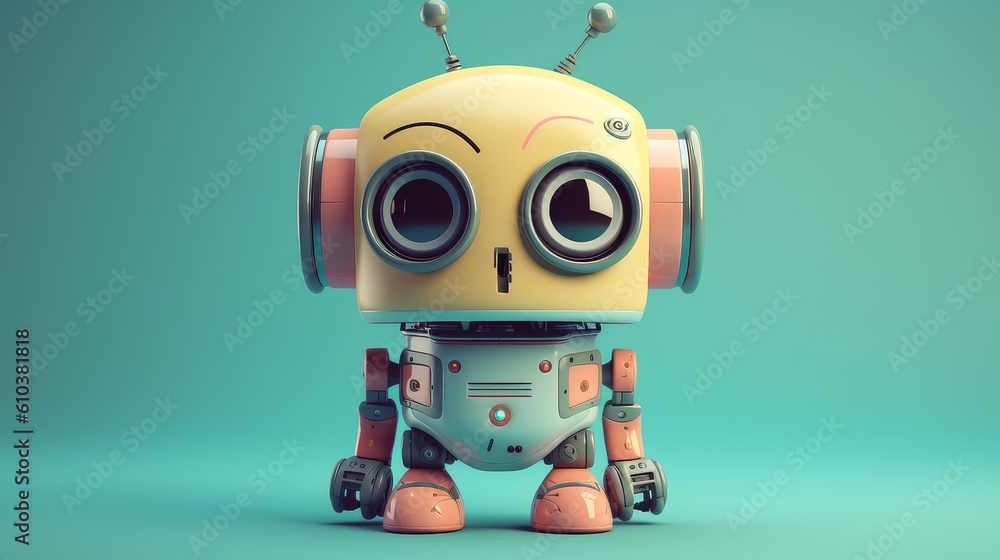 Cute pink cartoon robot on pink background. Generating AI illustration Cute pink cartoon robot on pink background. Generating AI illustration