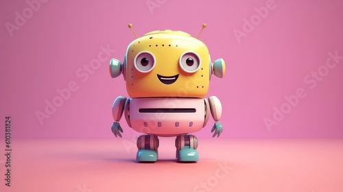 Cute pink cartoon robot on pink background. Generating AI illustration