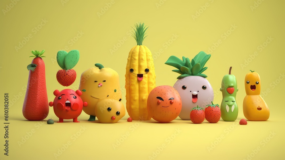 Fototapeta premium Lovely Colorful And Fresh Tropical Fruits With Pastel Background ; Generating AI Illustration