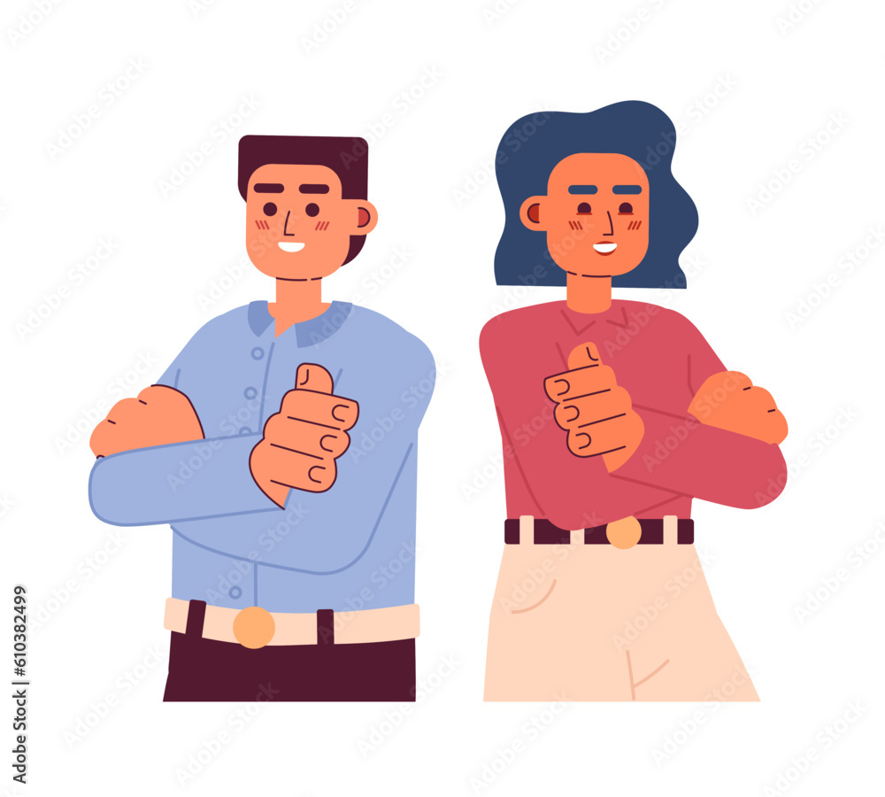 Entrepreneurial partners semi flat colorful vector characters. Successful equal business partnership. Editable half body people on white. Simple cartoon spot illustration for web graphic design