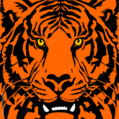 Vector color illustration. Stylized face of a tiger. Orange tiger.