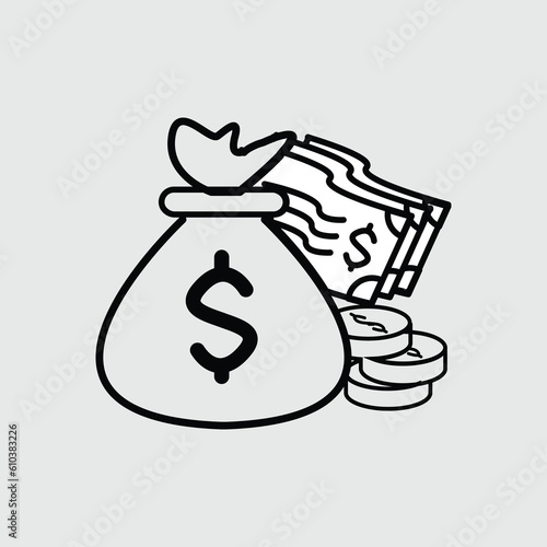 Bulk of money with a bunch of coins and dollars paper icon vector image