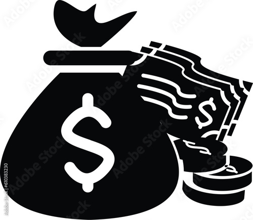Bulk of money with a bunch of coins and dollars paper solid icon vector image