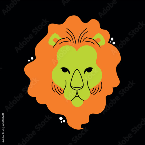 Astrological zodiac sign. Leo Symbol. Constellations. Portrait of a lion. Lion's Head. Colorful isolated icon. Cartoon style. Logo, print, avatar template. Vector illustration isolated on background