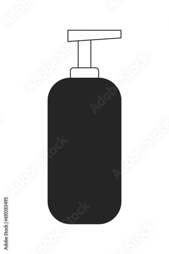 Shampoo bottle line art vector cartoon icon. Gel shower. Editorial, magazine spot illustration black and white. Outline object isolated on white. Editable 2D simple drawing, graphic design