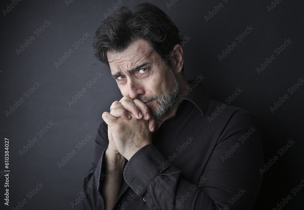 portrait of worried adult man