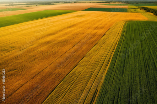 Golden Waves: Aerial View of Majestic Wheat Fields. Generative AI