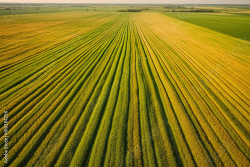Serenity from Above: Aerial View of Rustling Wheat Fields. Generative AI