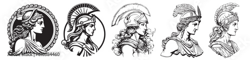 Ancient Greek woman heads vector illustration silhouette