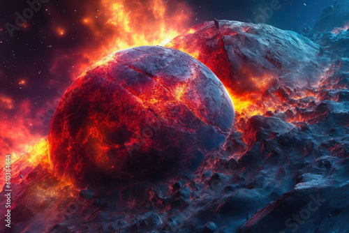 Explosive Encounter: Meteorite Threatens Cosmic World. Generative AI