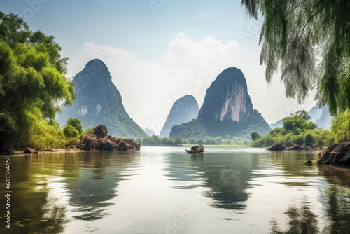 Awe-Inspiring Guilin: Li River's Breathtaking View. Generative AI © AIproduction