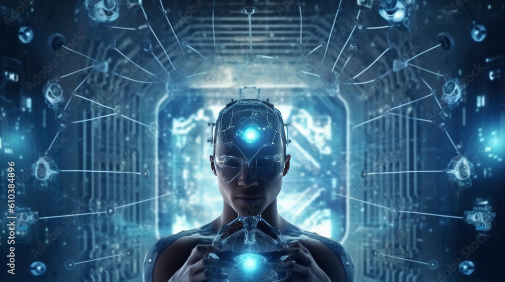 Generative AI, Man using AI tools technology, smart robot. Future, technology, artificial intelligence Generative AI, Man using AI tools technology, smart robot. Future, technology, artificial intelligence