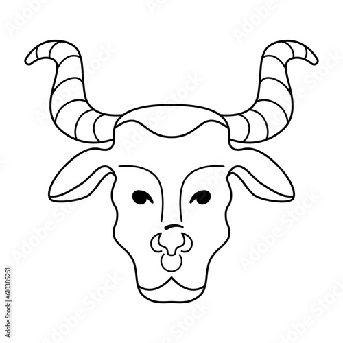 Astrological zodiac sign. Taurus Symbol outline, line art. Constellations. Portrait of a head. Colorful isolated icon. Cartoon style. Logo, print, avatar template. Vector illustration isolated