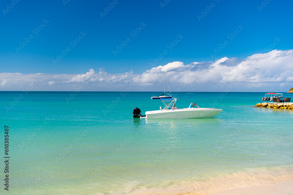summer vacation yachting at caribbean seaside. photo of summer vacation yachting on the beach.