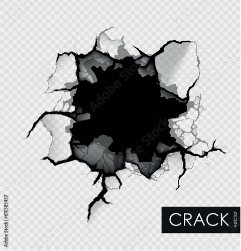 crack on the wall with broken pieces