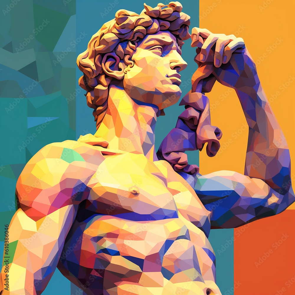 David Michelangelo low poly art. David Michelangelo sculpture low poly
