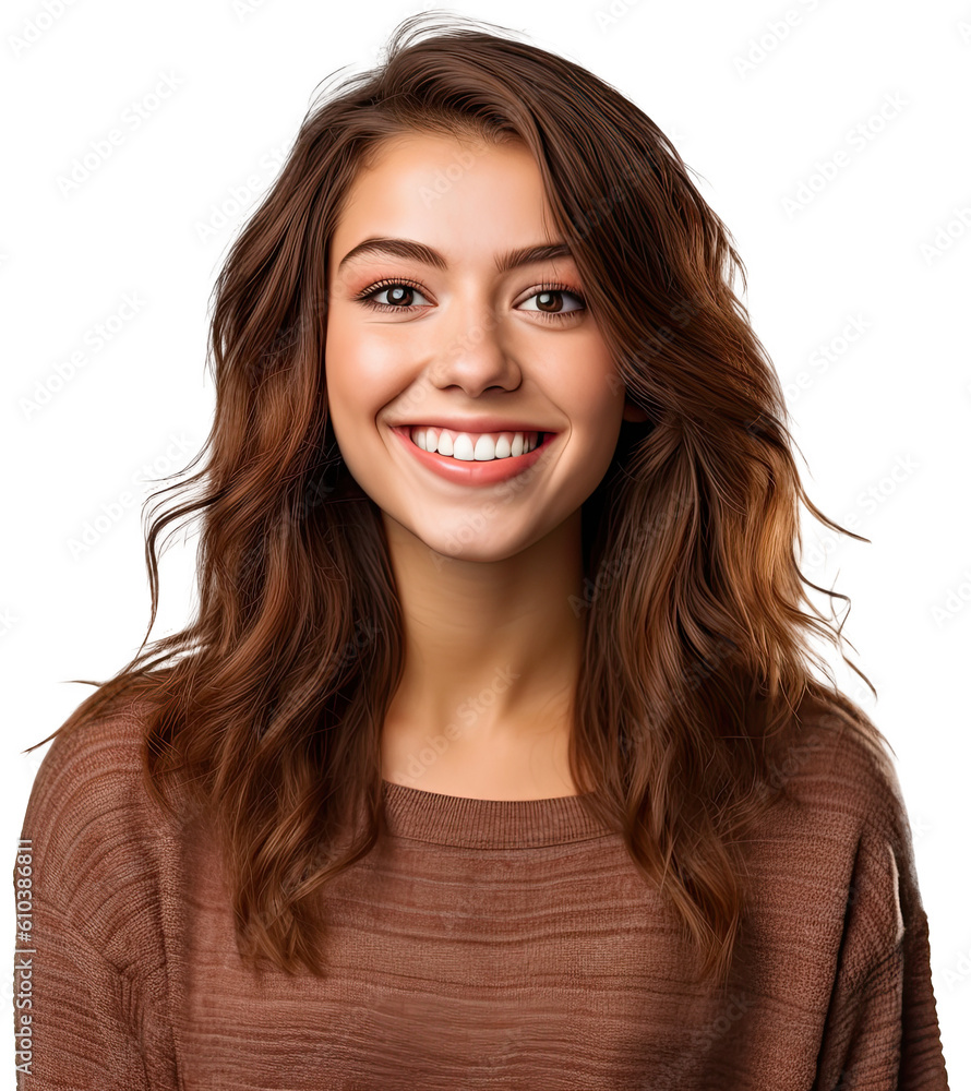 Portrait of a smiling brunette woman isolated on a transparent background, generative AI human Portrait of a smiling brunette woman isolated on a transparent background, generative AI human