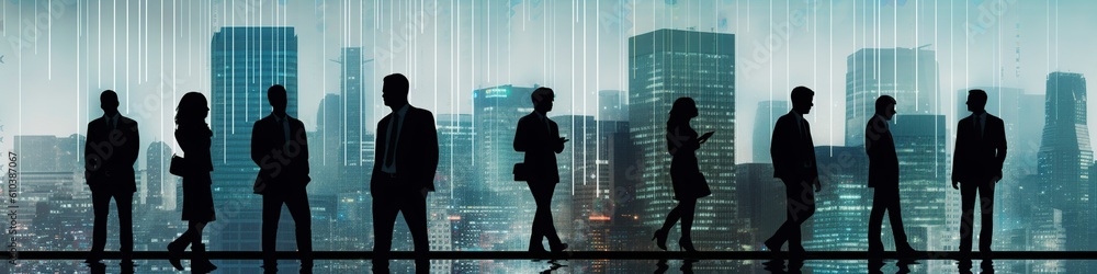 Fototapeta premium illustration, exhibits with silhouettes of businessmen graphics, ai generative