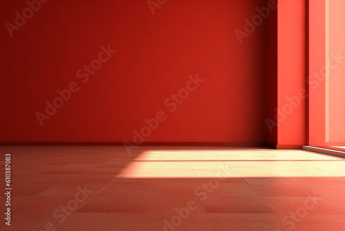 Red paint empty corner space with shadow and light, Generative AI