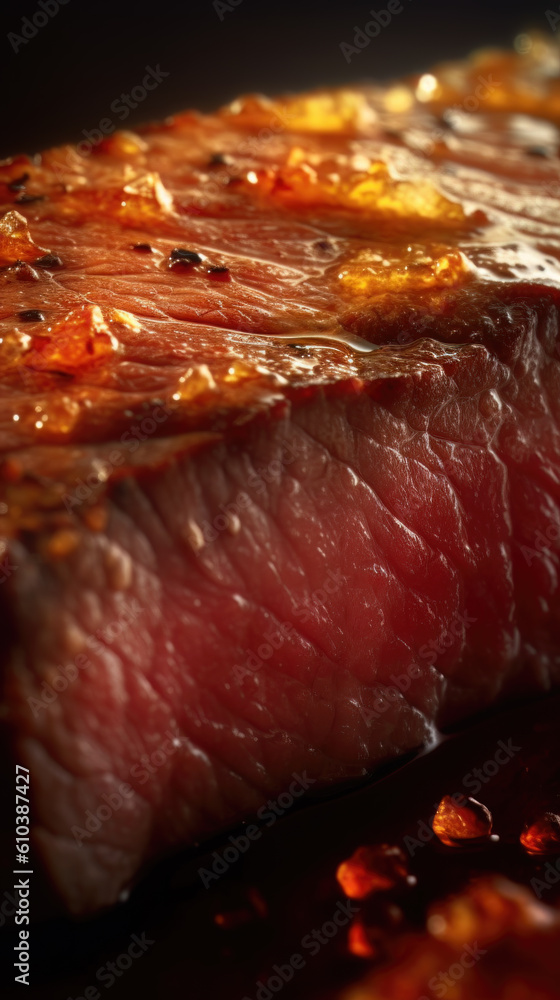 AI generated close up photo of juicy steak slice AI generated close up photo of juicy steak slice