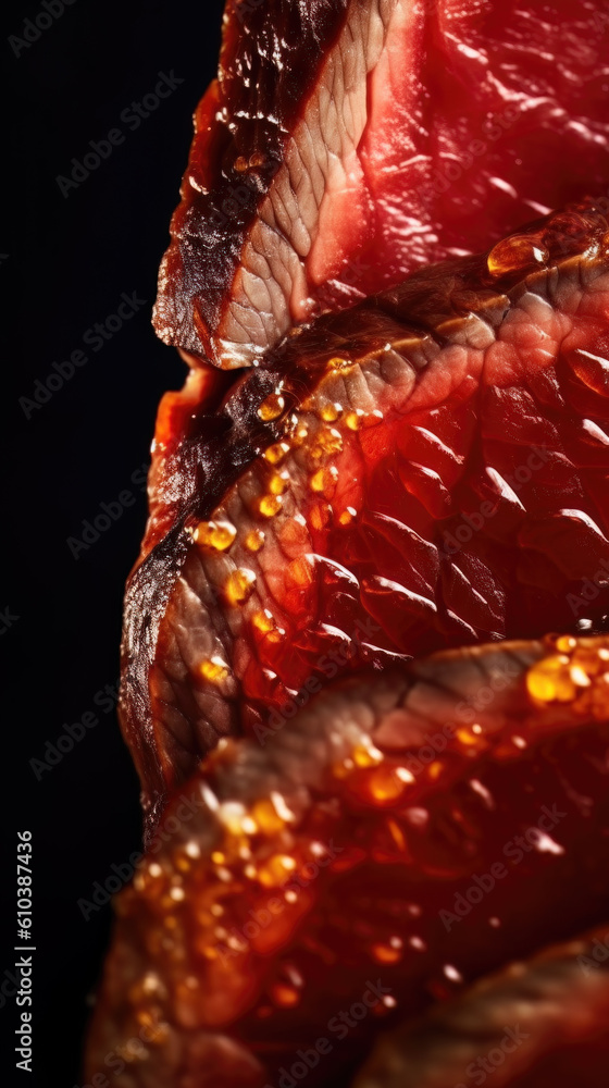 AI generated close up photo of juicy steak slice AI generated close up photo of juicy steak slice