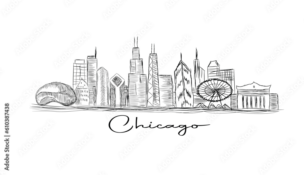  chicago sketch city skyline landmarks and monuments