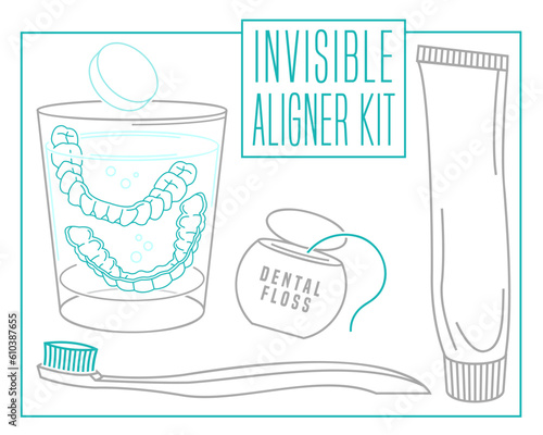 Orthodontic silicone trainer. Invisible braces. Cleaning kit.