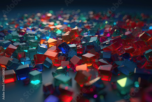 Colorful glass square shapes. Simple flat pieces and translucent layers. Generative AI illustration