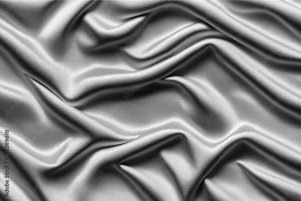 Fototapeta premium Fabric satin, silk with waves and folds in gray. Textile. Generative AI