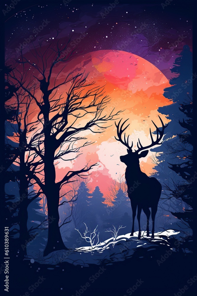 illustration in stained glass style, wild deer, ai generative