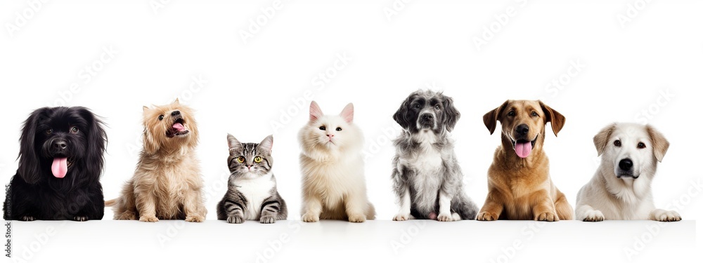 illustration, group of cute pets, ai generative