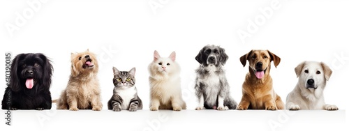 illustration, group of cute pets, ai generative