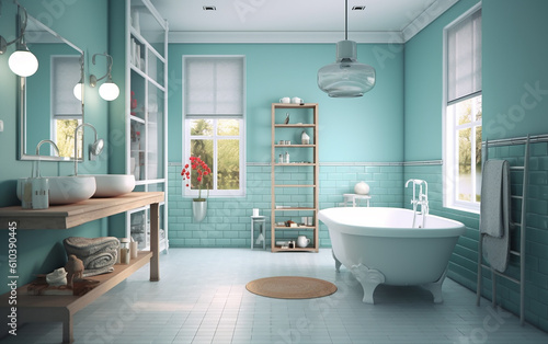 bathroom. Simple Scandinavian-style living bathroom  emphasizing minimalism.  Generative AI