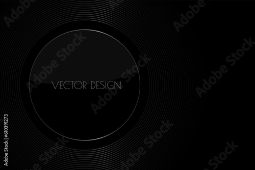 Vector abstract black premium background with silver circle frame. Modern luxurious elegant backdrop in dark color and glass effect for exclusive posters, banners, invitations, business cards.