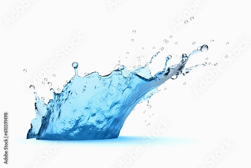 Flat beautiful splash blue transparent water on white background. Generative AI