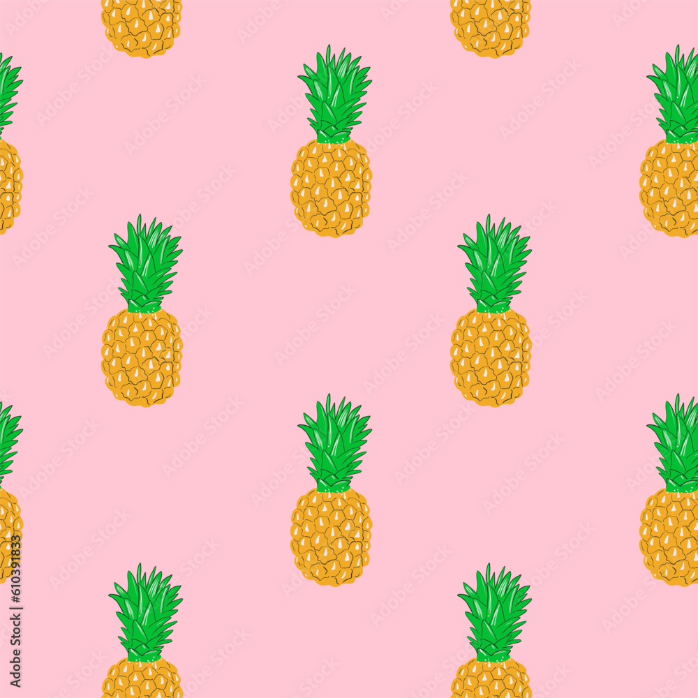 yellow pineapple fruit summer tropical seamless pattern.Vector print for textile, fabric, wrapping paper yellow pineapple fruit summer tropical seamless pattern.Vector print for textile, fabric, wrapping paper