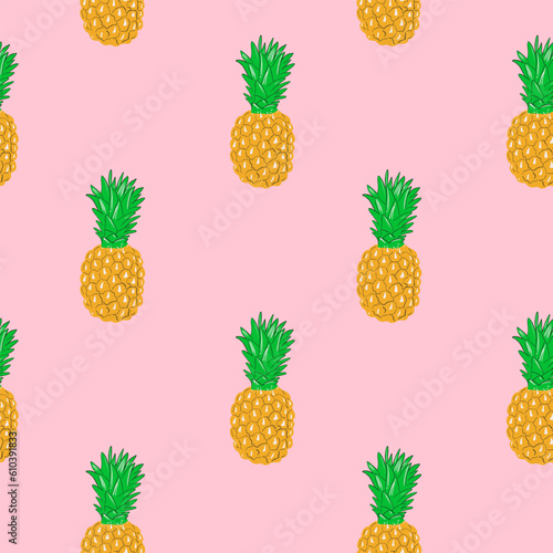 yellow pineapple fruit summer tropical seamless pattern.Vector print for textile, fabric, wrapping paper