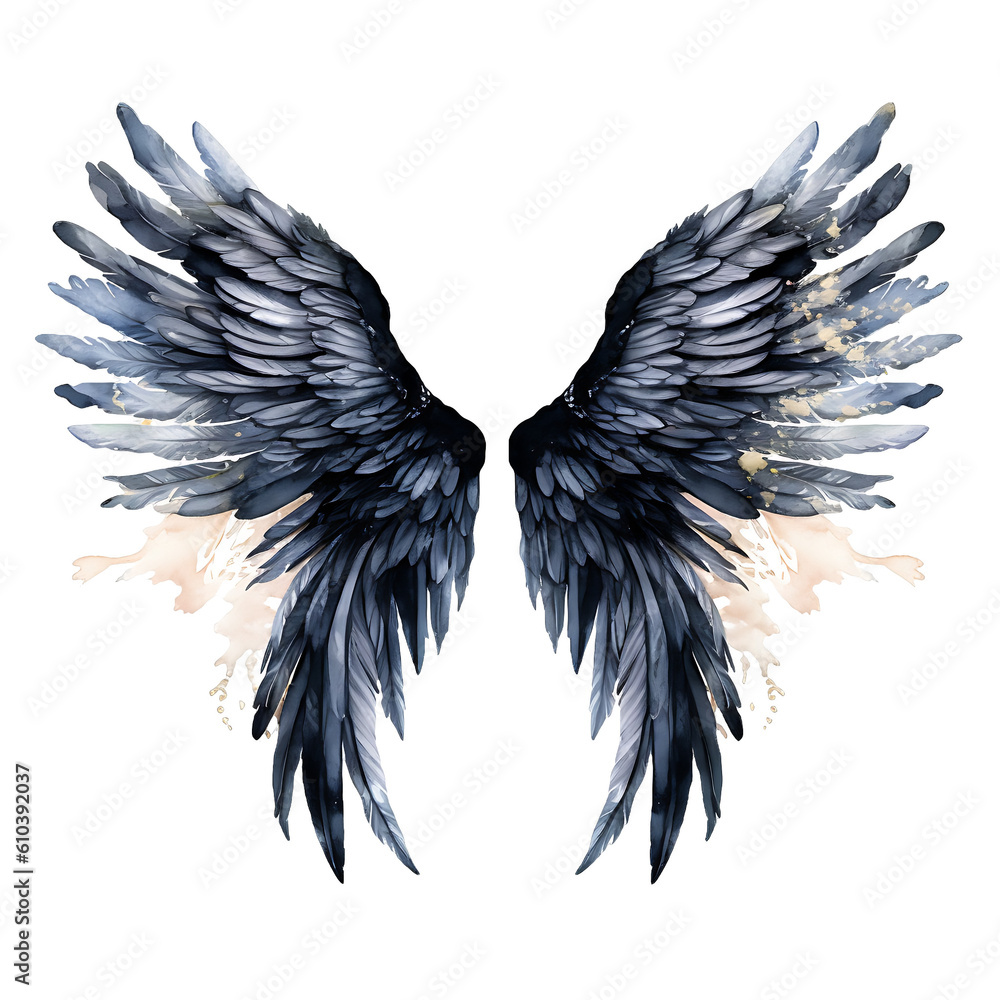 Dark angel wings isolated on transparent background with Generative AI