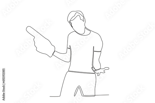 A man supports his favorite team gallantly. Football supporter one-line drawing