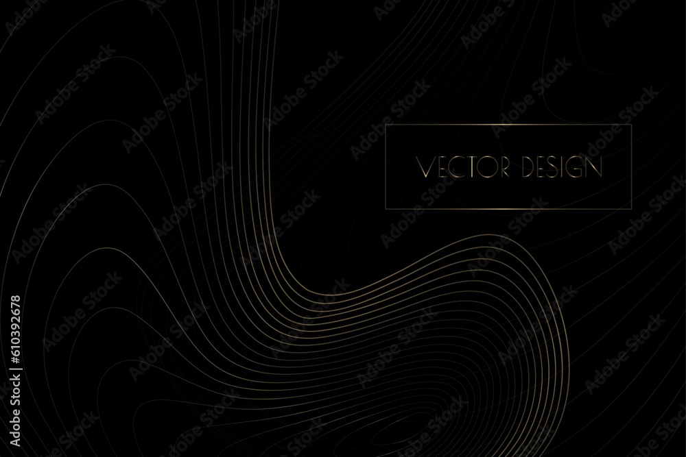 Vector abstract black premium background with golden curved deformed ...