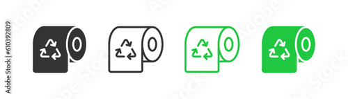 Recycle toilet paper icon on light background. Reusable symbol. Save world, eco, organic, WC, toilette, paper. Outline, flat and colored style. Flat design. Vector illustration