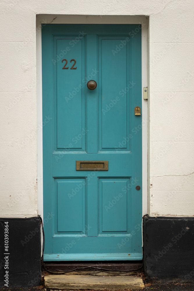 Turquoise wooden front door number 22 Turquoise wooden front door number 22