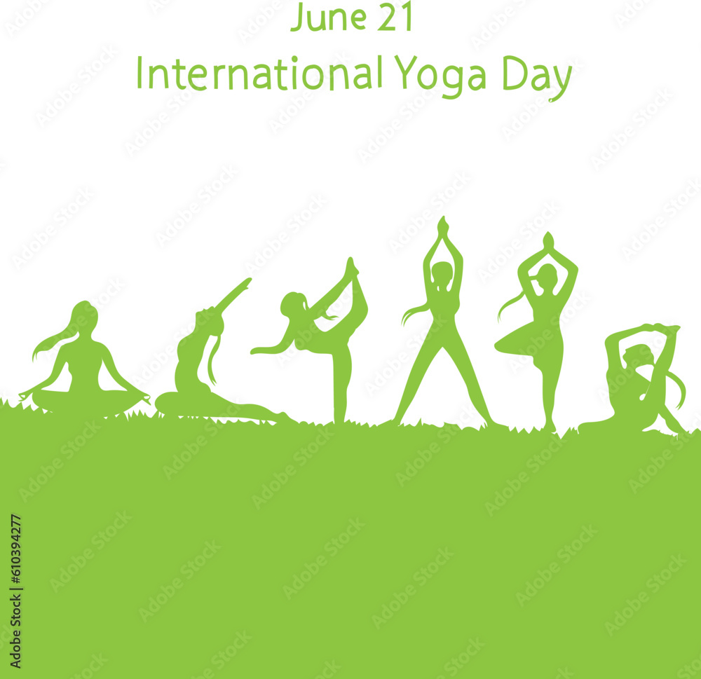 set of yoga icons. International Yoga Day is celebrated every year on 21 June.
