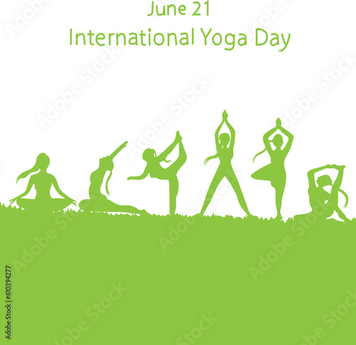 set of yoga icons. International Yoga Day is celebrated every year on 21 June.
