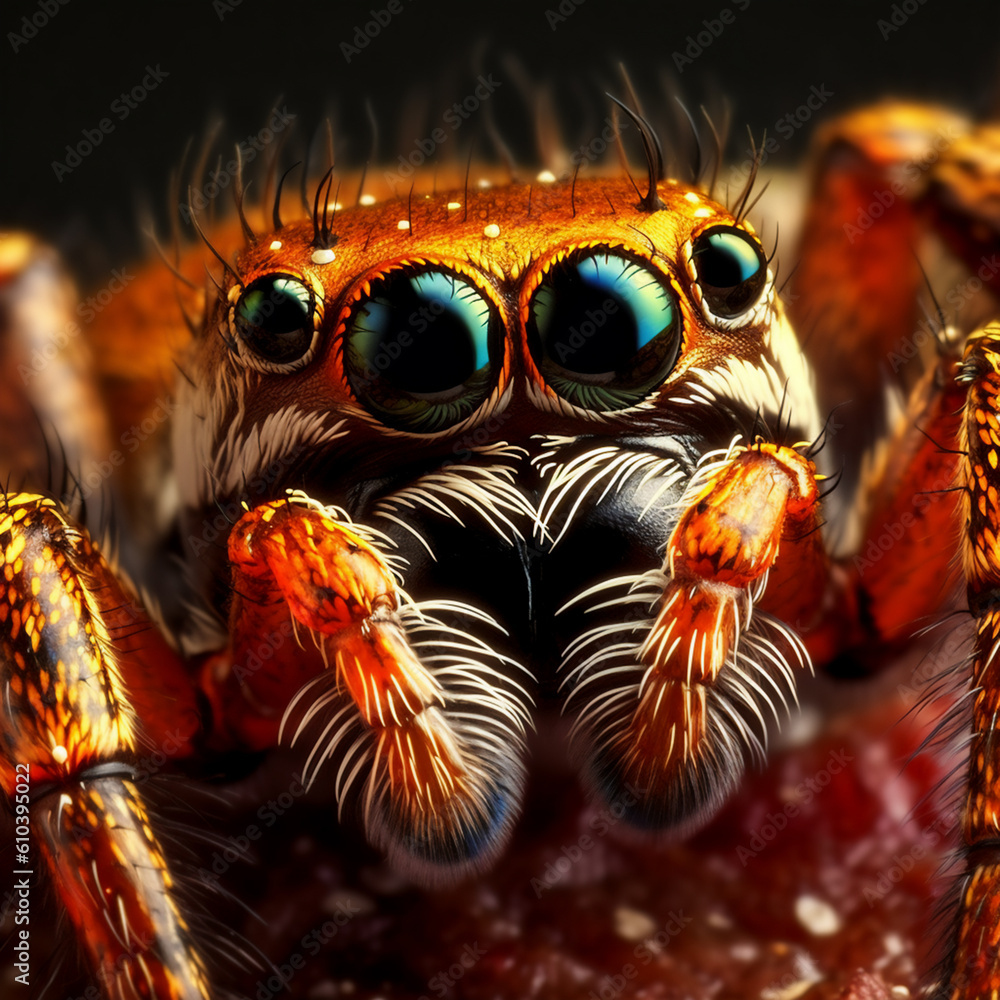 Close up of a jumping spiders eyes generative AI Close up of a jumping spiders eyes generative AI