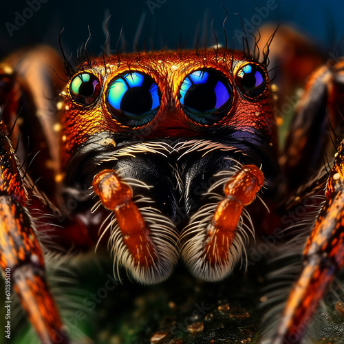 Close up of a jumping spiders eyes generative AI