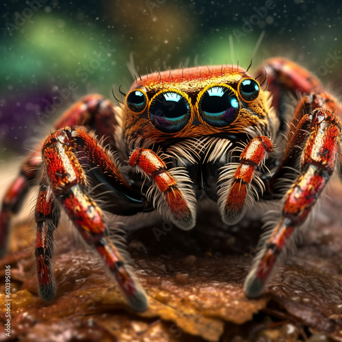 Close up of a jumping spiders eyes generative AI © soysuwan123
